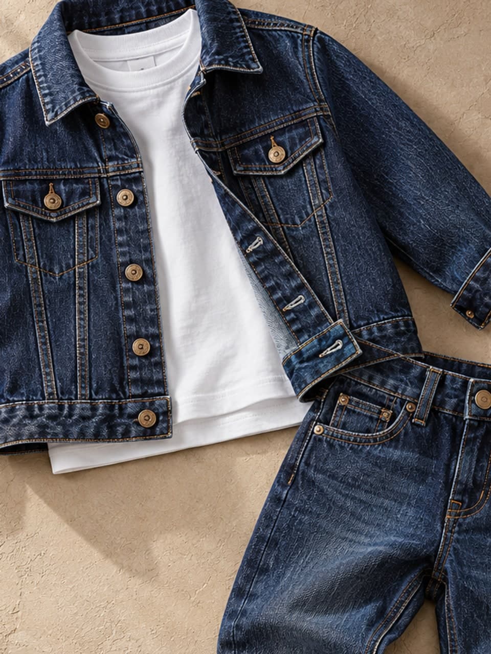 Boys Denim Set — Indigo — fabric and stitching detail