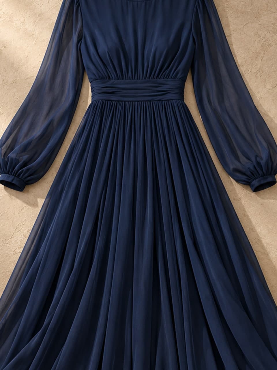 Georgette Gown — Midnight — fabric and stitching detail