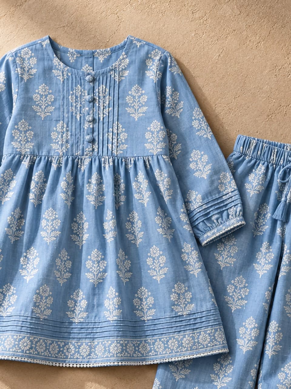 Girls 2Pcs — Sky — fabric and stitching detail