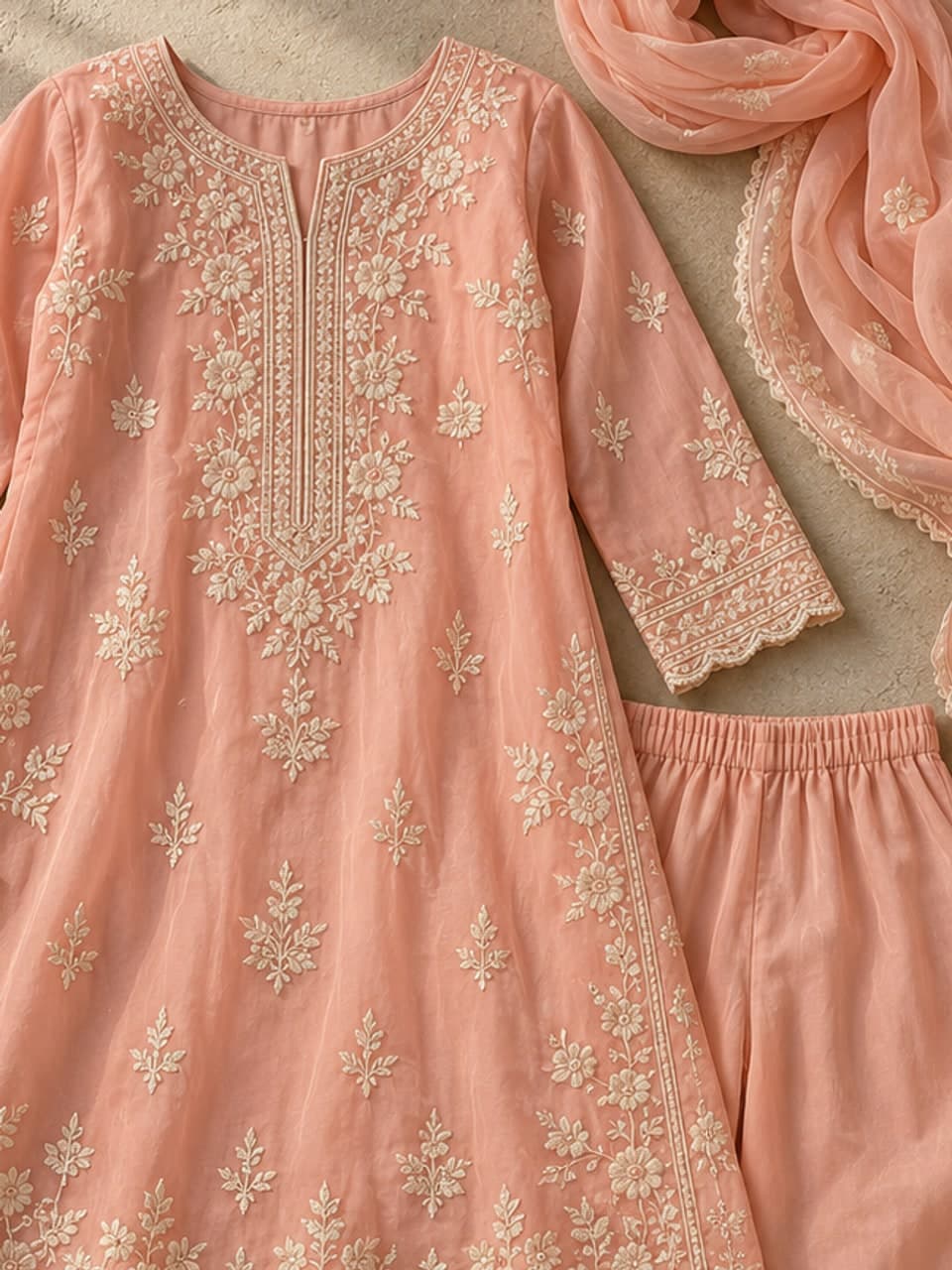 Girls 3Pcs — Peach — fabric and stitching detail