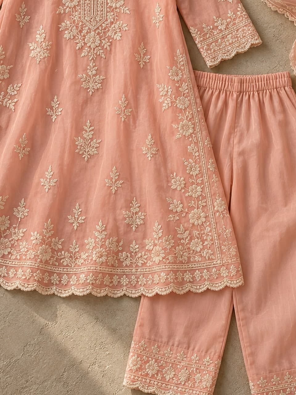 Girls 3Pcs — Peach — fabric and stitching detail