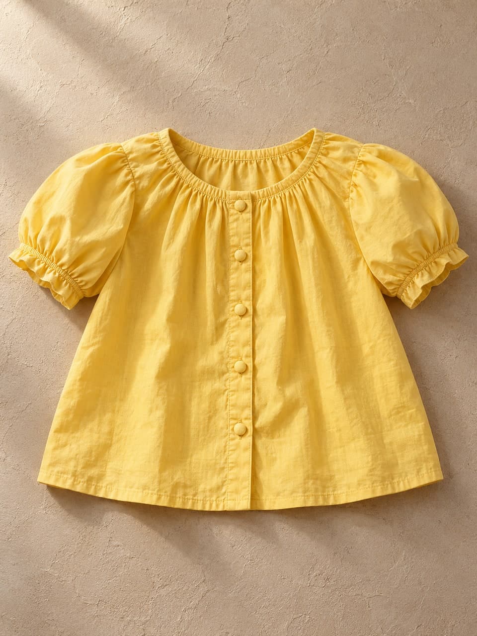 Girls Top — Sunny Yellow — fabric and stitching detail