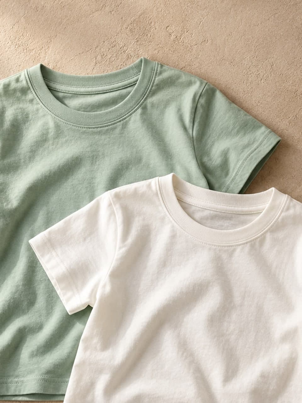 Kids Tee Duo — Mint / White — fabric and stitching detail